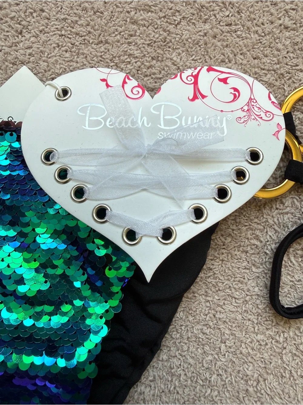 NEW - BEACH BUNNY x REVOLVE - Ariel Tie Side Skimpy - MERMAID BLUE/GREEN OMBRE - Picture 8 of 12